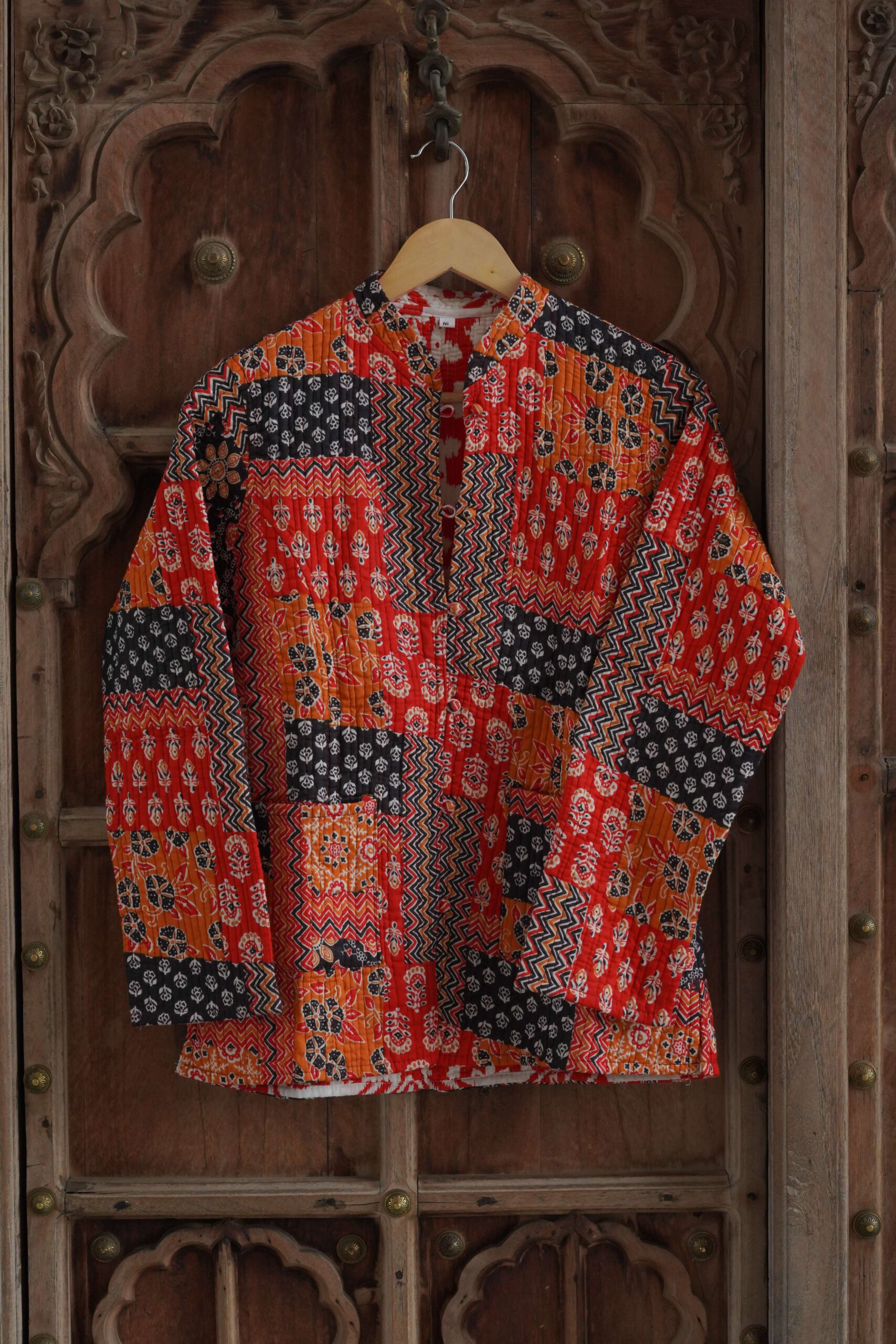 Womens Red Velvet Embroidered Jacket with Floral Design - Image 5